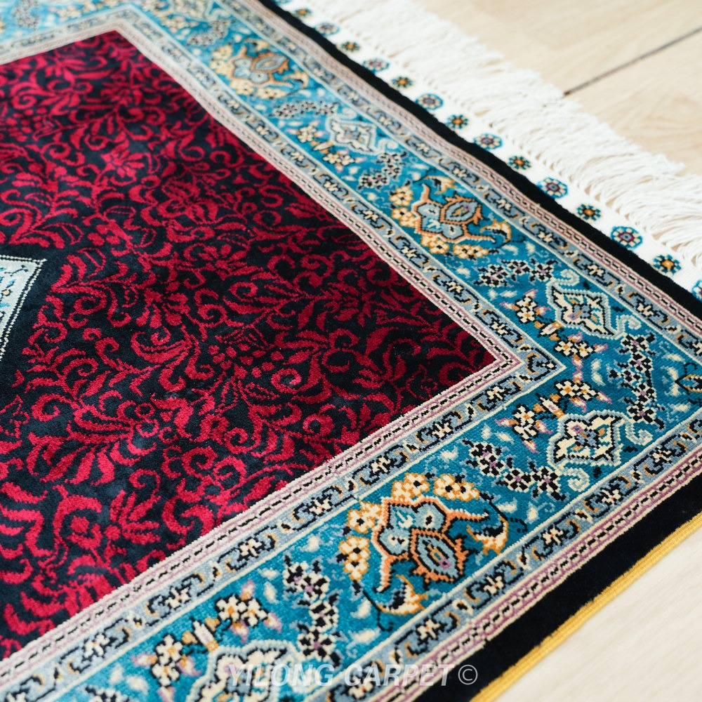 Burgundy, wine and navy blue Hand-Knotted Real Silk Rug 2 × 6 ft | CZN121A | Turkish Style | YILONG - Image 8