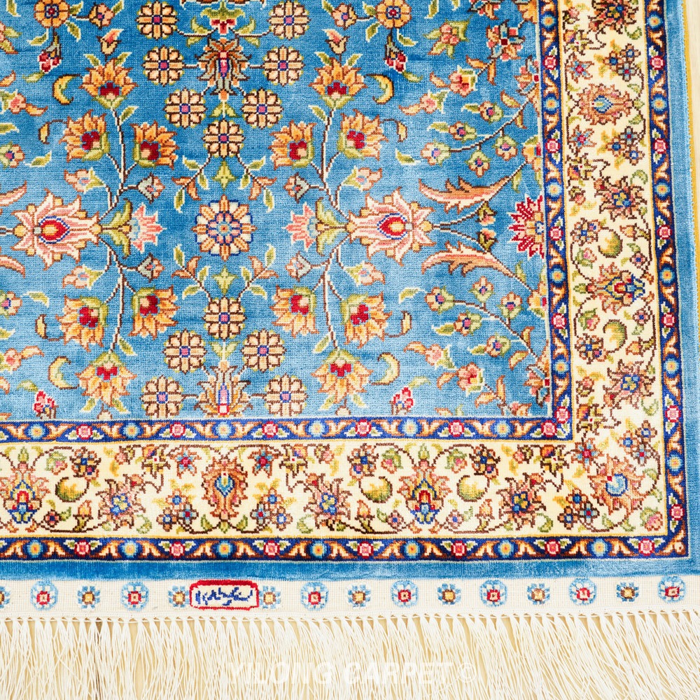 Blue, turquoise and gold Hand-Knotted Real Silk Rug 2 × 6 ft | CZN122A | Turkish Style | YILONG - Image 3