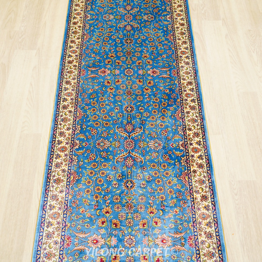 Blue, turquoise and gold Hand-Knotted Real Silk Rug 2 × 6 ft | CZN122A | Turkish Style | YILONG - Image 4