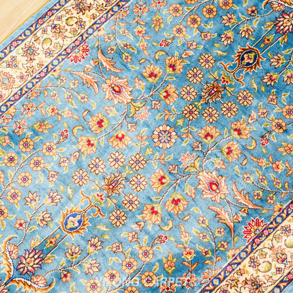 Blue, turquoise and gold Hand-Knotted Real Silk Rug 2 × 6 ft | CZN122A | Turkish Style | YILONG - Image 6