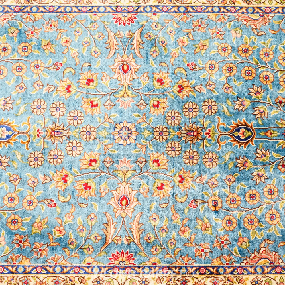 Blue, turquoise and gold Hand-Knotted Real Silk Rug 2 × 6 ft | CZN122A | Turkish Style | YILONG - Image 7