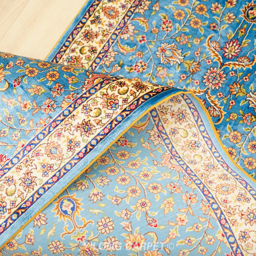 Blue, turquoise and gold Hand-Knotted Real Silk Rug 2 × 6 ft | CZN122A | Turkish Style | YILONG - Image 8