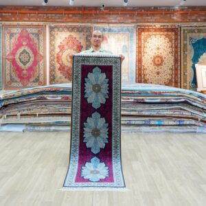 Burgundy, dark brown and cream Hand-Knotted Real Silk Rug 2 × 6 ft | CZN123A | Turkish Style | YILONG