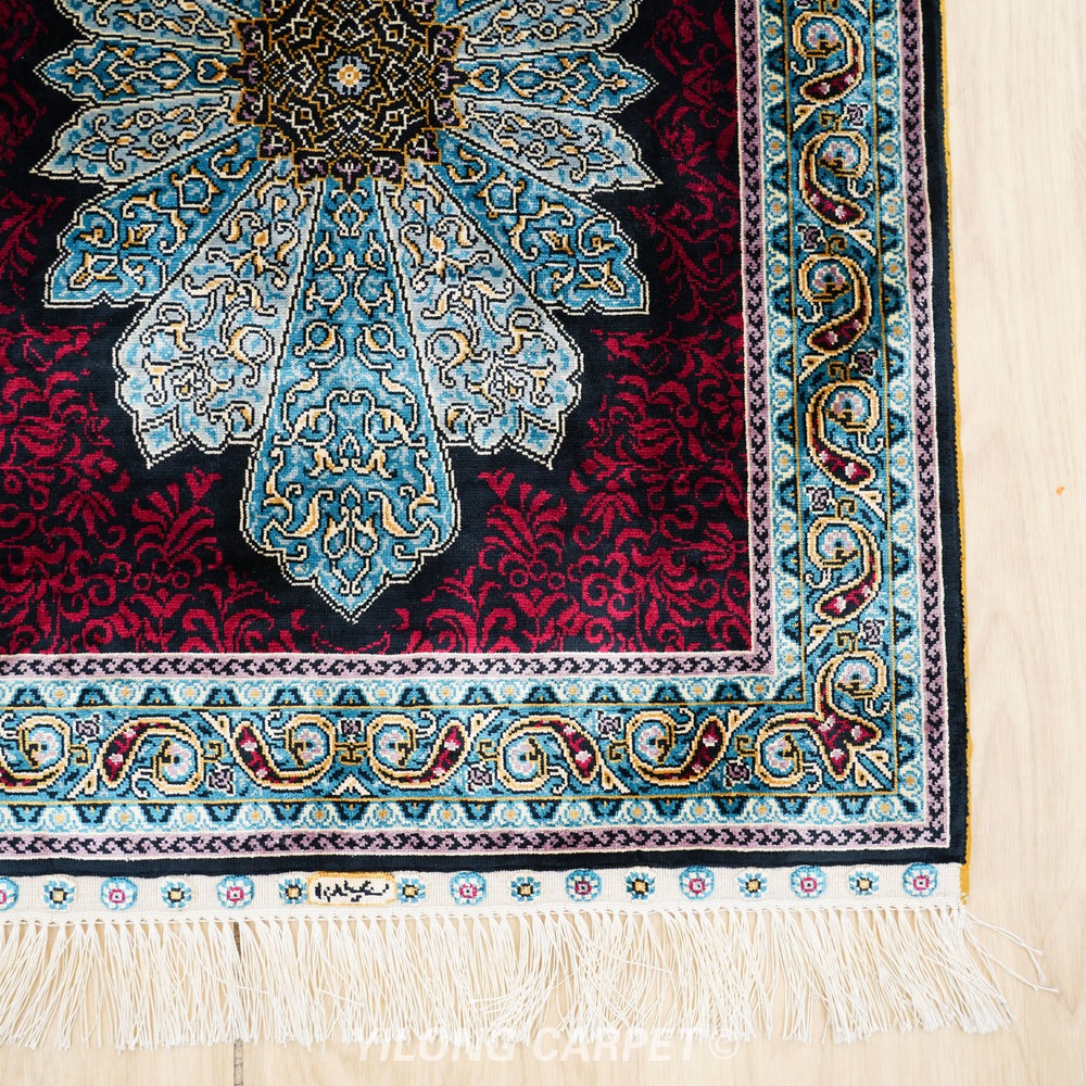 Burgundy, dark brown and cream Hand-Knotted Real Silk Rug 2 × 6 ft | CZN123A | Turkish Style | YILONG - Image 3