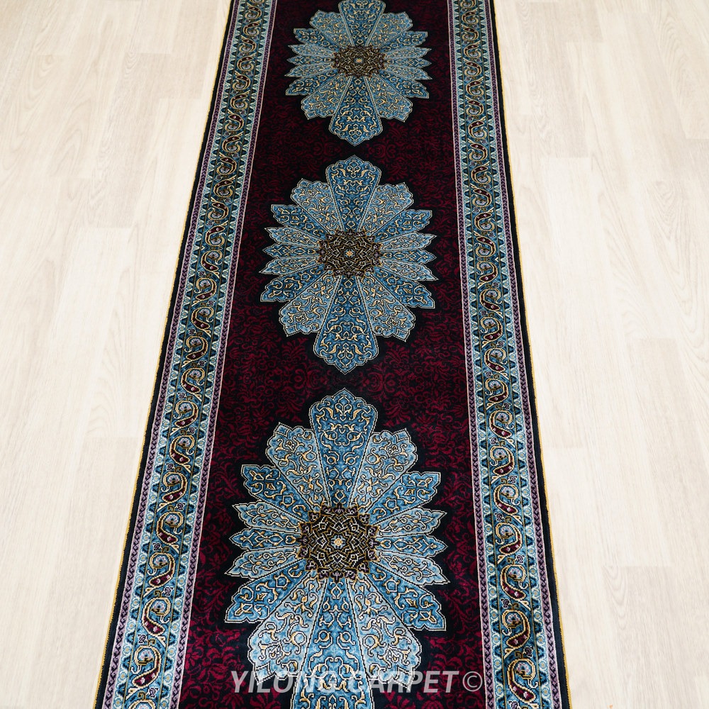Burgundy, dark brown and cream Hand-Knotted Real Silk Rug 2 × 6 ft | CZN123A | Turkish Style | YILONG - Image 4