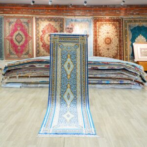 Teal, turquoise and gold Hand-Knotted Real Silk Rug 2.5 × 8 ft | CZN124A | Turkish Style | YILONG