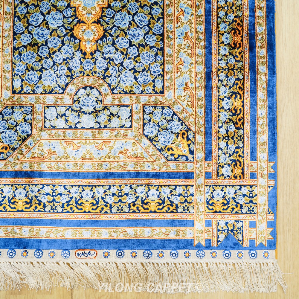 Teal, turquoise and gold Hand-Knotted Real Silk Rug 2.5 × 8 ft | CZN124A | Turkish Style | YILONG - Image 3
