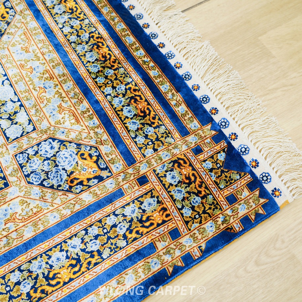 Teal, turquoise and gold Hand-Knotted Real Silk Rug 2.5 × 8 ft | CZN124A | Turkish Style | YILONG - Image 5