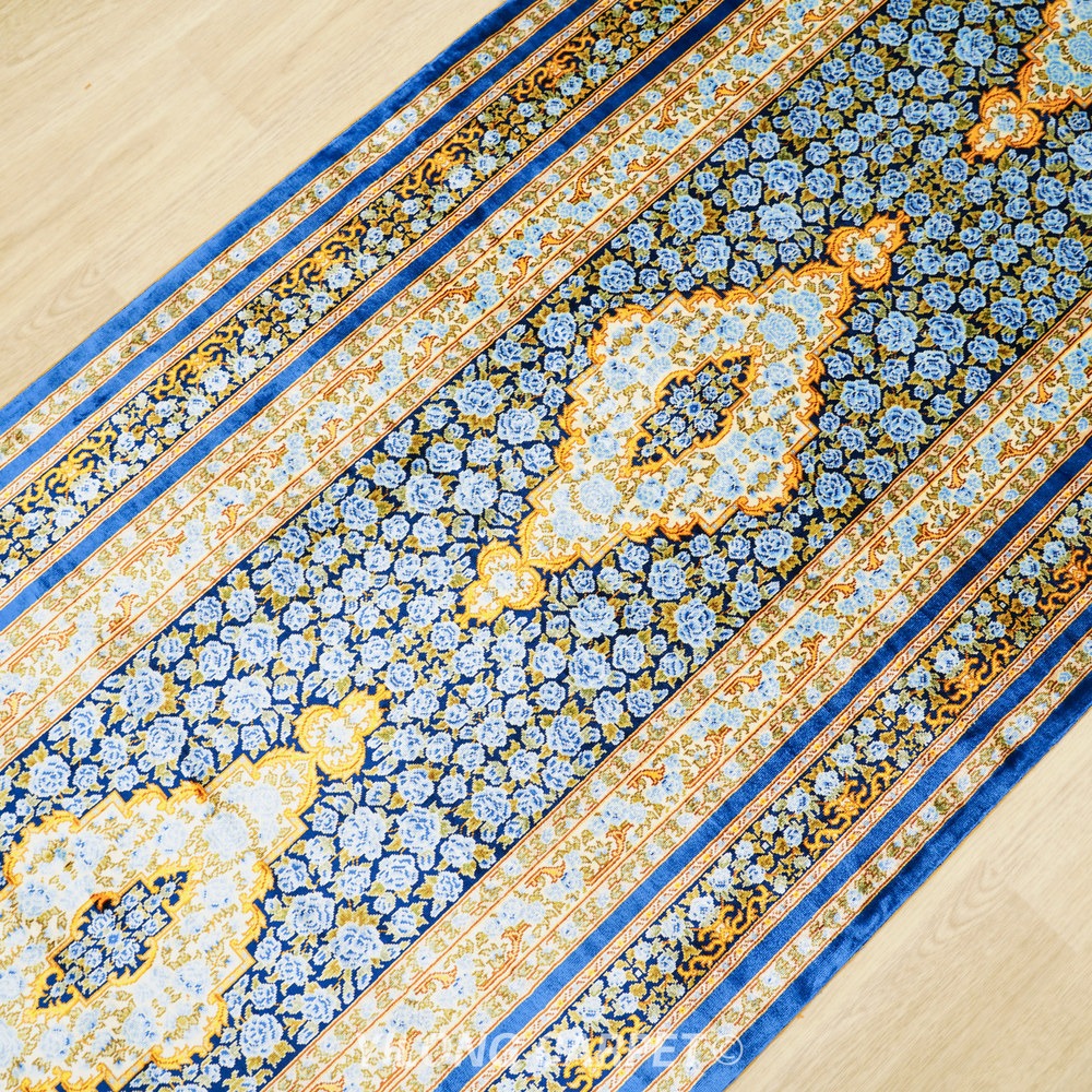 Teal, turquoise and gold Hand-Knotted Real Silk Rug 2.5 × 8 ft | CZN124A | Turkish Style | YILONG - Image 6