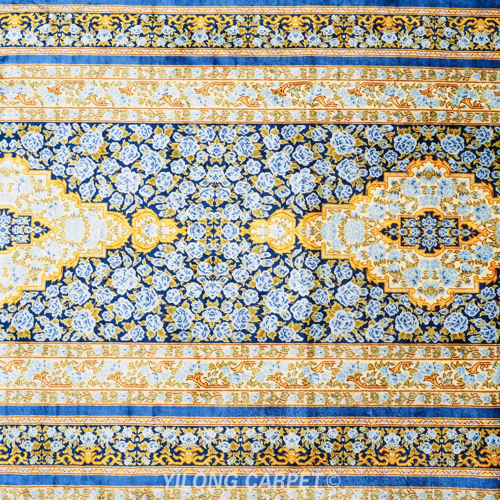 Teal, turquoise and gold Hand-Knotted Real Silk Rug 2.5 × 8 ft | CZN124A | Turkish Style | YILONG - Image 7