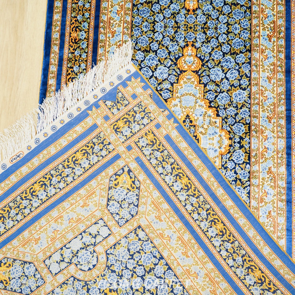 Teal, turquoise and gold Hand-Knotted Real Silk Rug 2.5 × 8 ft | CZN124A | Turkish Style | YILONG - Image 8