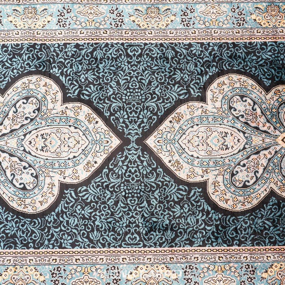 Blue, teal and cream Hand-Knotted Real Silk Rug 2.5 × 8 ft | CZN125A | Turkish Style | YILONG - Image 7