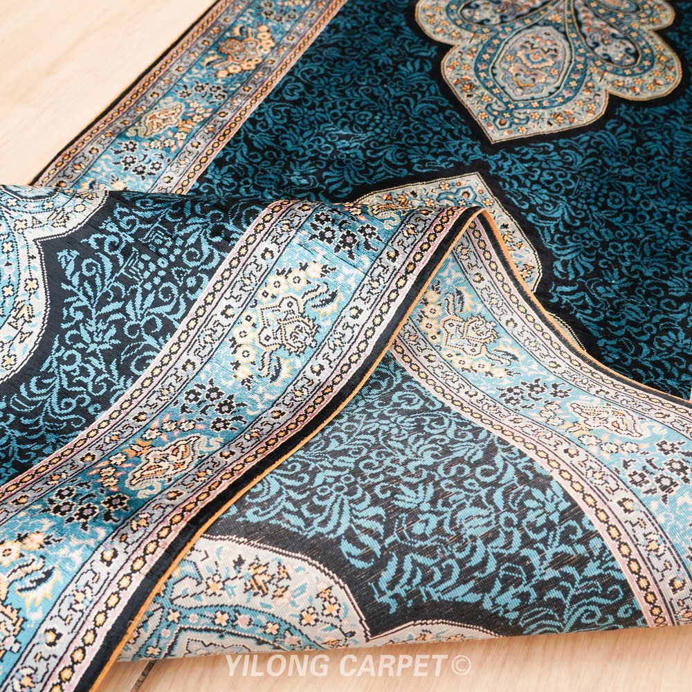 Blue, teal and cream Hand-Knotted Real Silk Rug 2.5 × 8 ft | CZN125A | Turkish Style | YILONG - Image 8