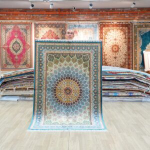 Blue, beige and gold Hand-Knotted Real Silk Rug 4 × 6 ft | CZN126A | Turkish Style | YILONG