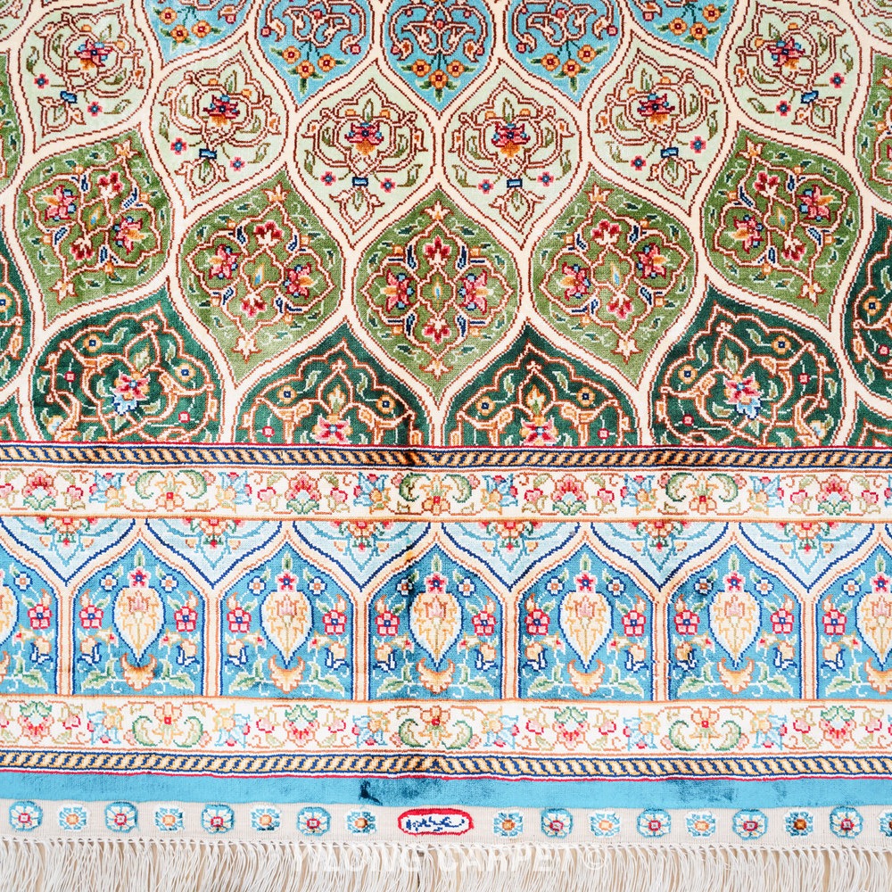 Blue, beige and gold Hand-Knotted Real Silk Rug 4 × 6 ft | CZN126A | Turkish Style | YILONG - Image 3
