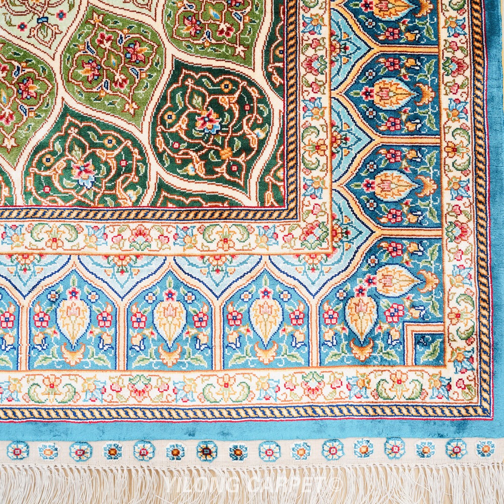 Blue, beige and gold Hand-Knotted Real Silk Rug 4 × 6 ft | CZN126A | Turkish Style | YILONG - Image 6