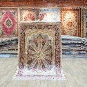 Rust red, cream and brown Hand-Knotted Real Silk Rug 4 × 6 ft | CZN128A | Turkish Style | YILONG