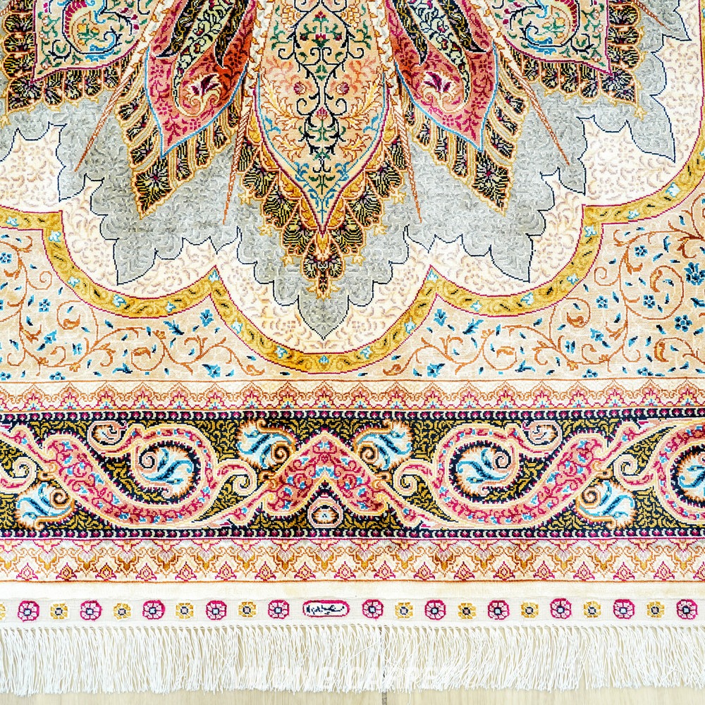 Rust red, cream and brown Hand-Knotted Real Silk Rug 4 × 6 ft | CZN128A | Turkish Style | YILONG - Image 3
