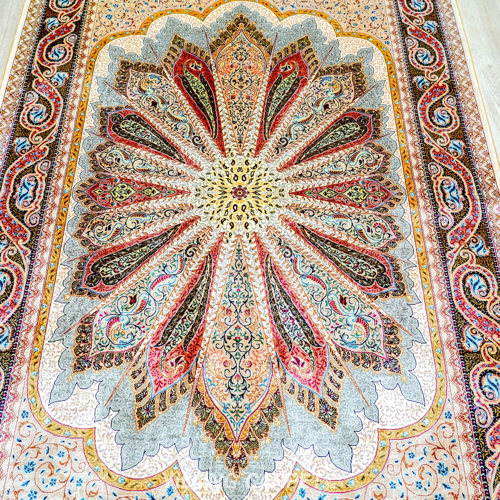 Rust red, cream and brown Hand-Knotted Real Silk Rug 4 × 6 ft | CZN128A | Turkish Style | YILONG - Image 4