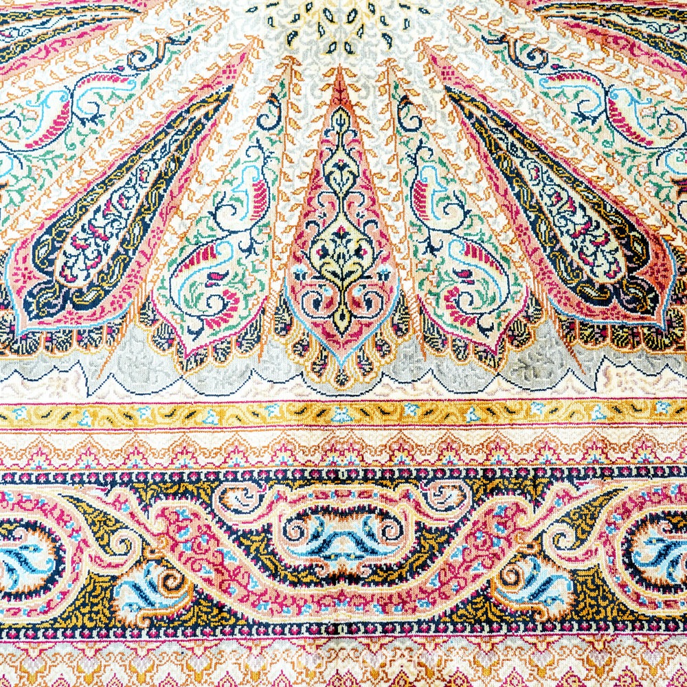 Rust red, cream and brown Hand-Knotted Real Silk Rug 4 × 6 ft | CZN128A | Turkish Style | YILONG - Image 5