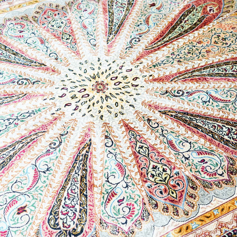 Rust red, cream and brown Hand-Knotted Real Silk Rug 4 × 6 ft | CZN128A | Turkish Style | YILONG - Image 7