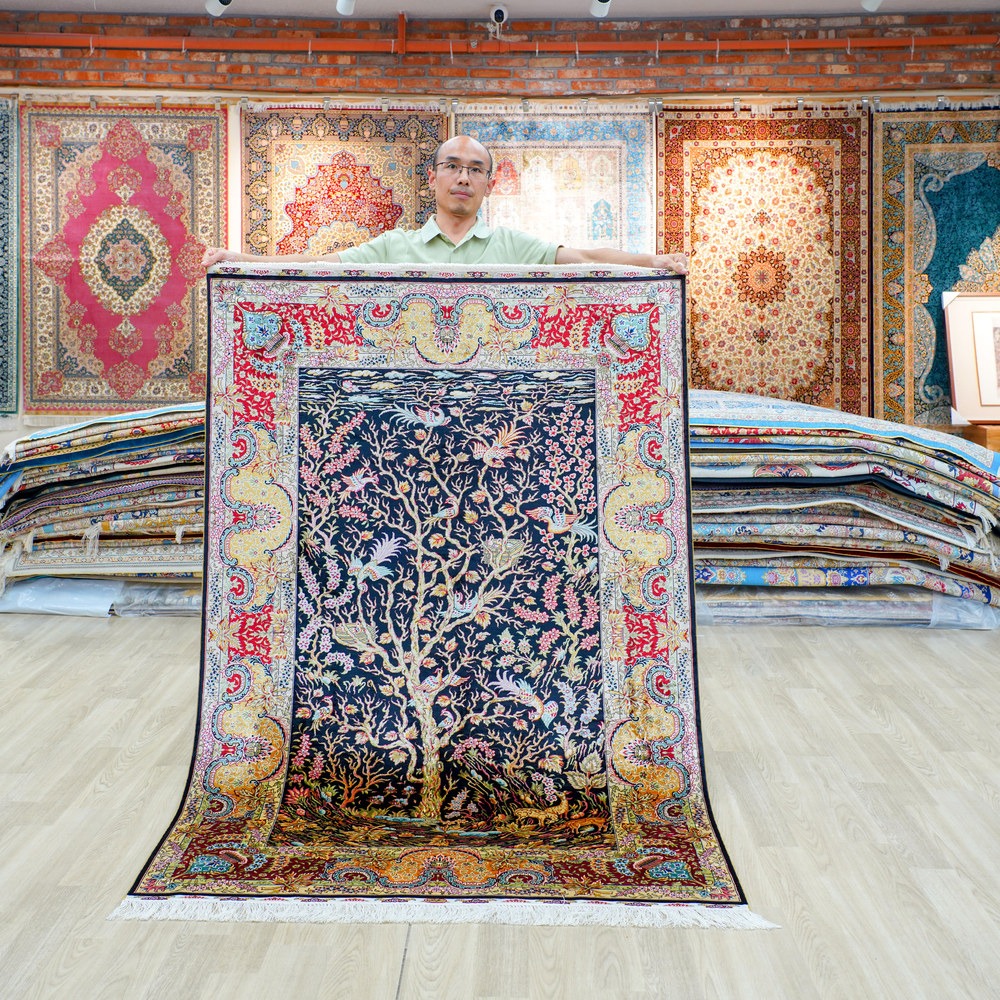 Brown, rust and multicolor Hand-Knotted Real Silk Rug 4 × 6 ft | CZN129A | Turkish Style | YILONG