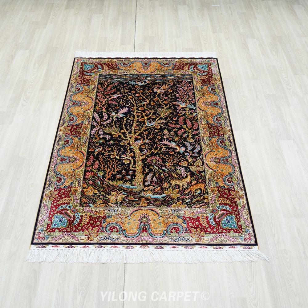 Brown, rust and multicolor Hand-Knotted Real Silk Rug 4 × 6 ft | CZN129A | Turkish Style | YILONG - Image 2