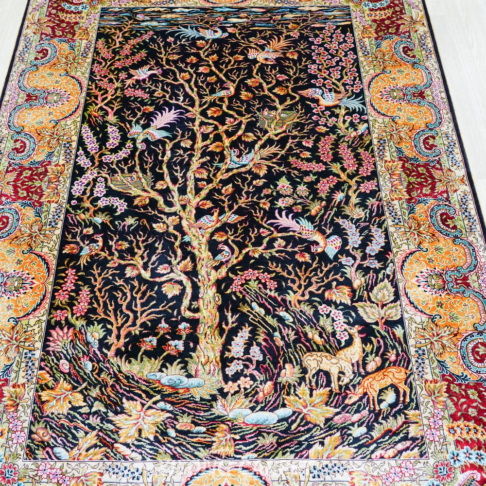 Brown, rust and multicolor Hand-Knotted Real Silk Rug 4 × 6 ft | CZN129A | Turkish Style | YILONG - Image 4