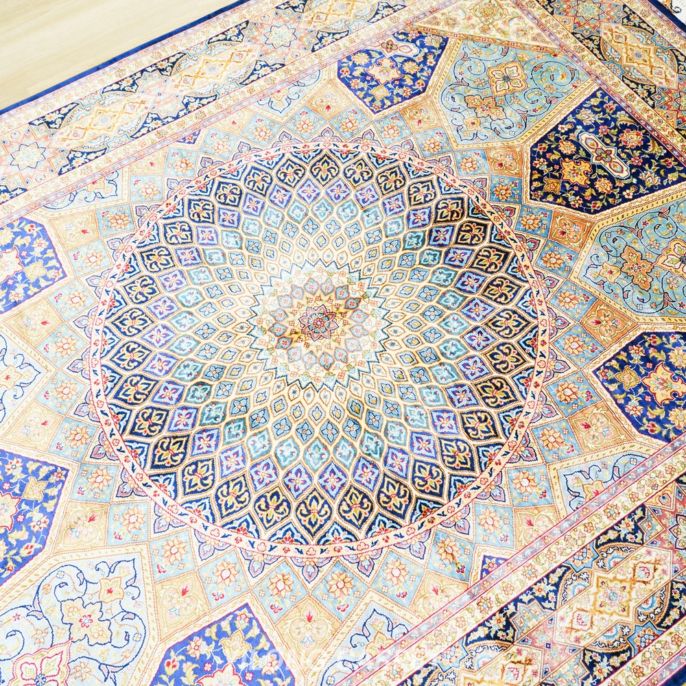 Beige, teal and blue Hand-Knotted Real Silk Rug 5 × 7 ft | CZN130A | Turkish Style | YILONG - Image 6