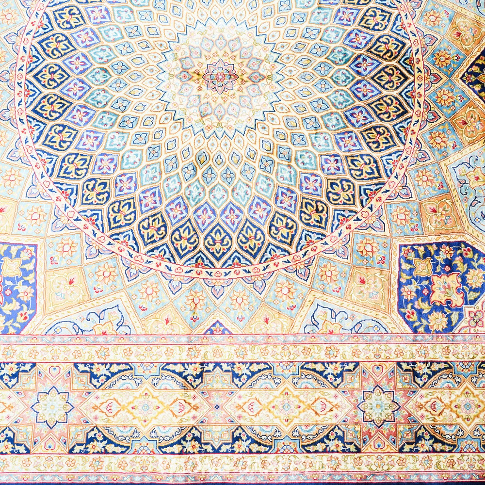 Beige, teal and blue Hand-Knotted Real Silk Rug 5 × 7 ft | CZN130A | Turkish Style | YILONG - Image 7
