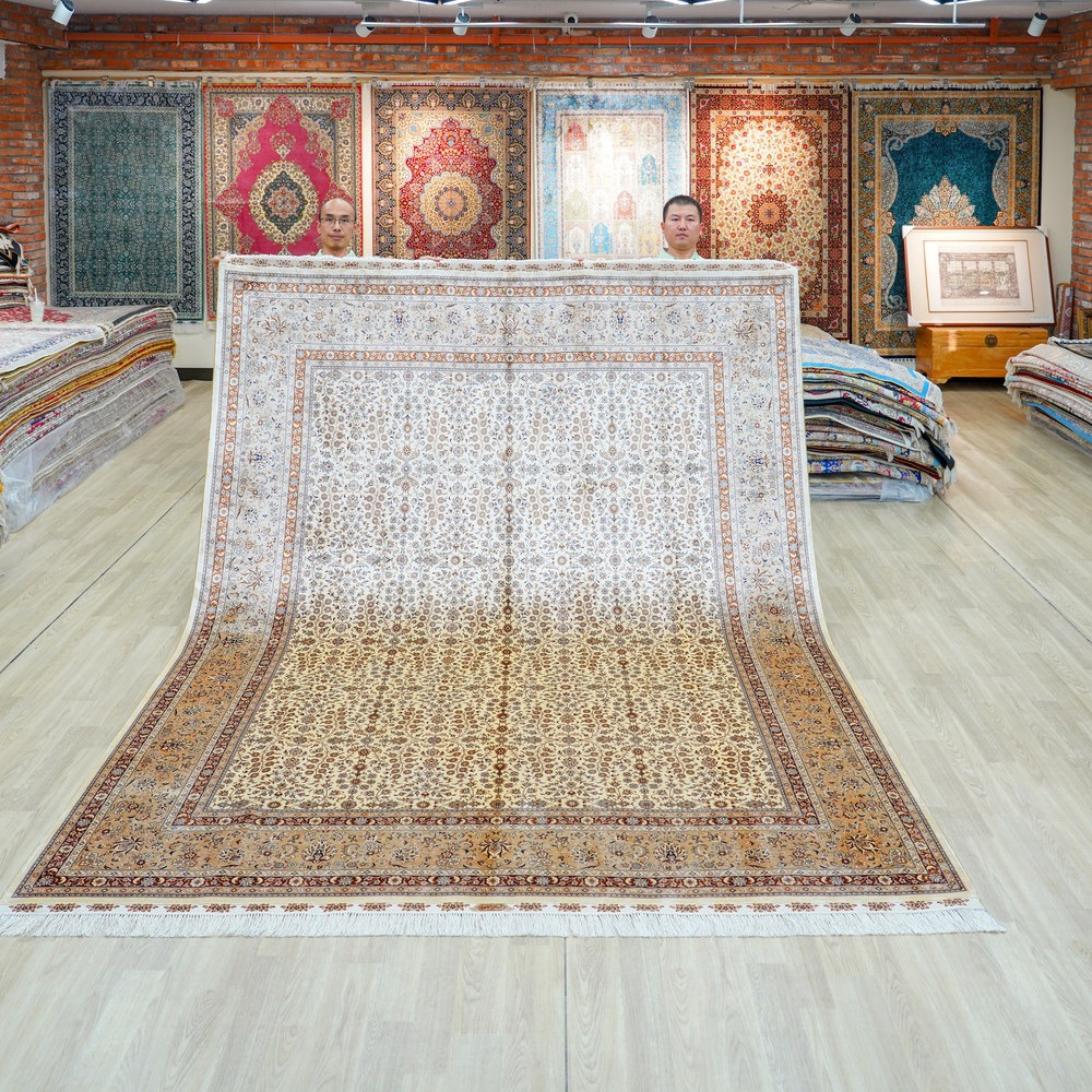 Beige, cream and gold Hand-Knotted Real Silk Rug 8 × 10 ft | CZN131A | Turkish Style | YILONG
