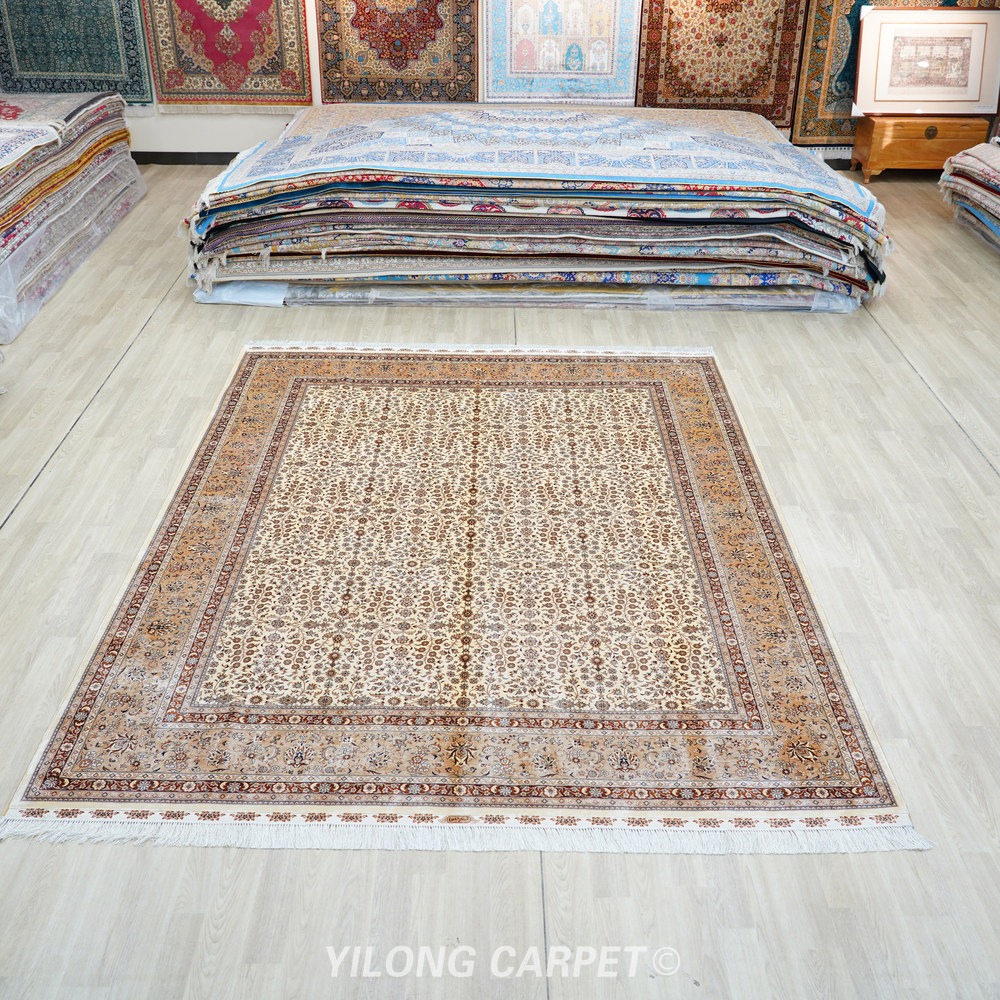 Beige, cream and gold Hand-Knotted Real Silk Rug 8 × 10 ft | CZN131A | Turkish Style | YILONG - Image 2
