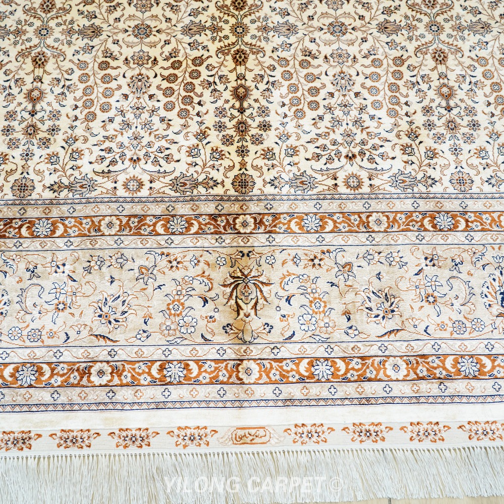 Beige, cream and gold Hand-Knotted Real Silk Rug 8 × 10 ft | CZN131A | Turkish Style | YILONG - Image 3