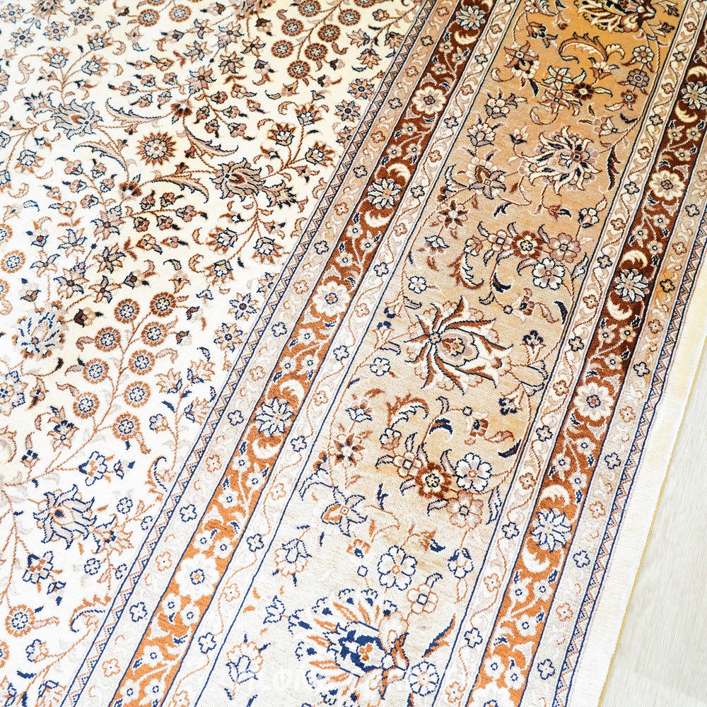 Beige, cream and gold Hand-Knotted Real Silk Rug 8 × 10 ft | CZN131A | Turkish Style | YILONG - Image 6