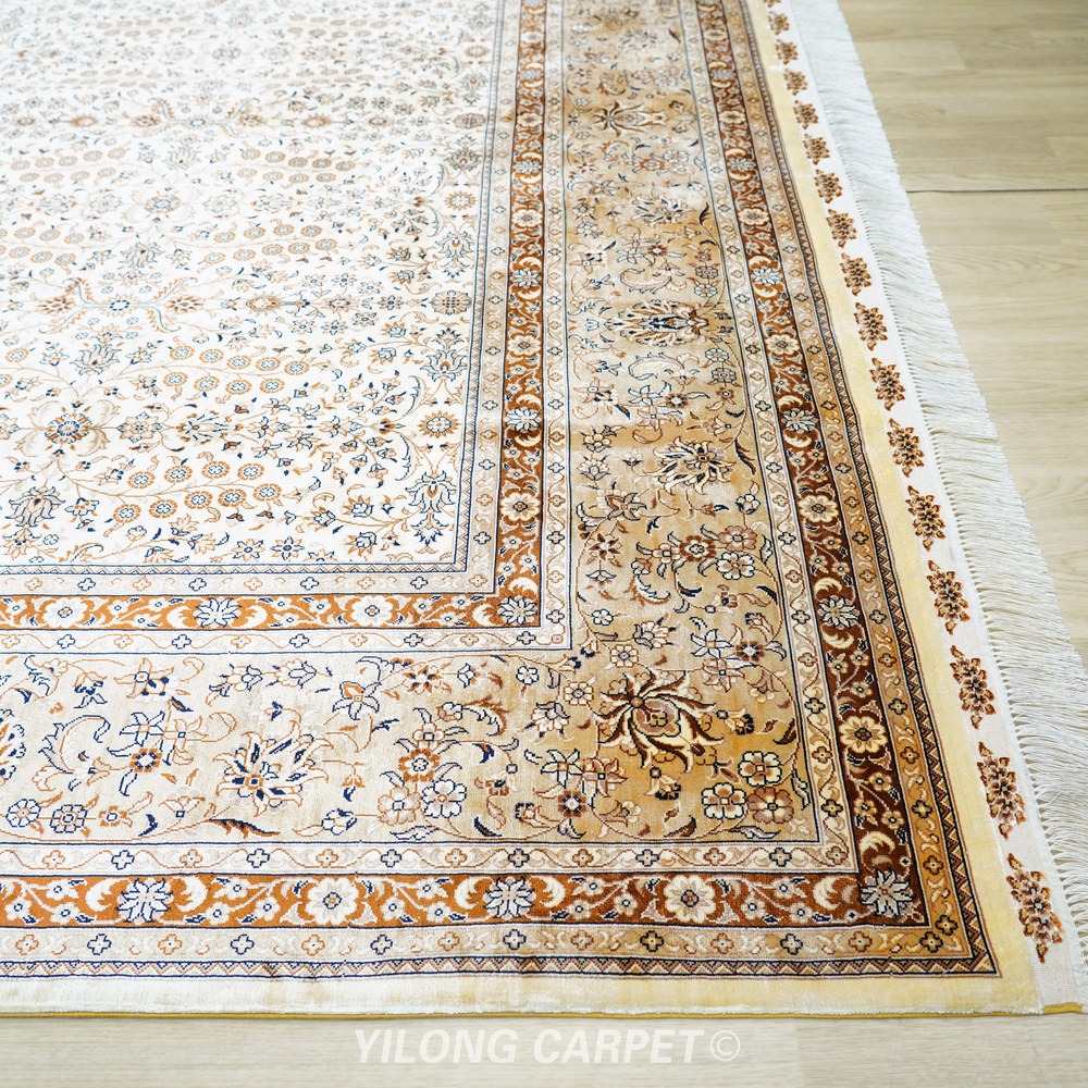 Beige, cream and gold Hand-Knotted Real Silk Rug 8 × 10 ft | CZN131A | Turkish Style | YILONG - Image 7