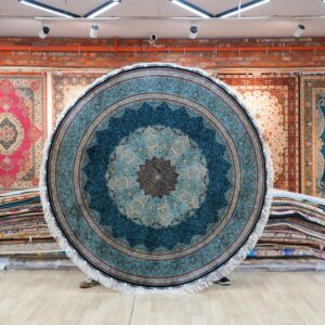 Blue, teal and gray Hand-Knotted Real Silk Rug 6 × 6 ft | CZN133A | Turkish Style | YILONG