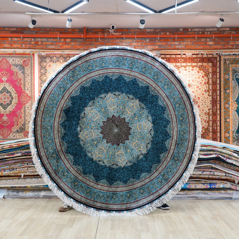 Blue, teal and gray Hand-Knotted Real Silk Rug 6 × 6 ft | CZN133A | Turkish Style | YILONG