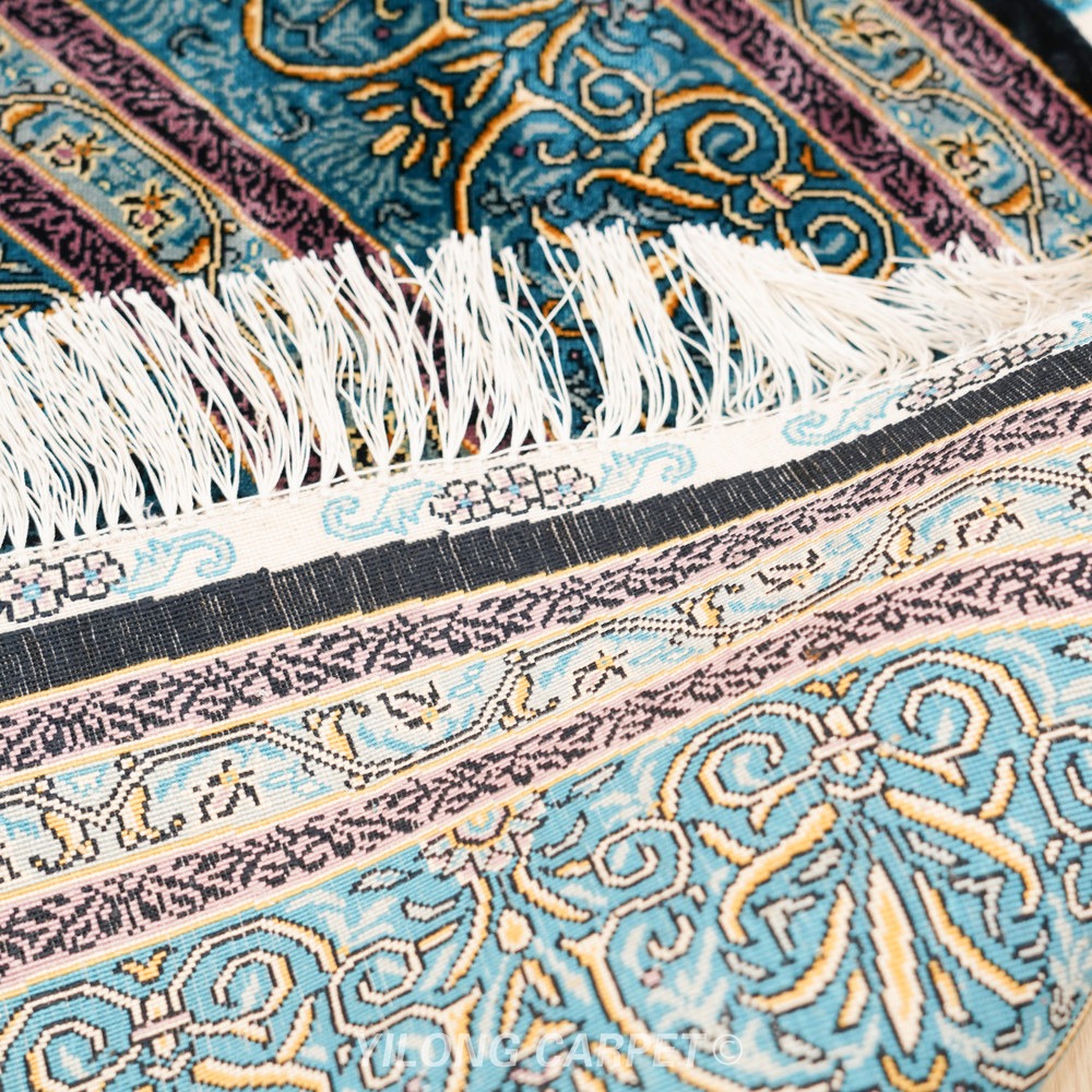 Blue, teal and gray Hand-Knotted Real Silk Rug 6 × 6 ft | CZN133A | Turkish Style | YILONG - Image 6