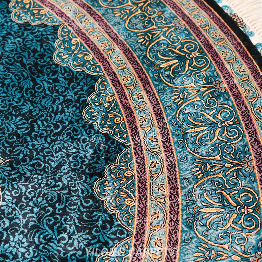 Blue, teal and gray Hand-Knotted Real Silk Rug 6 × 6 ft | CZN133A | Turkish Style | YILONG - Image 7