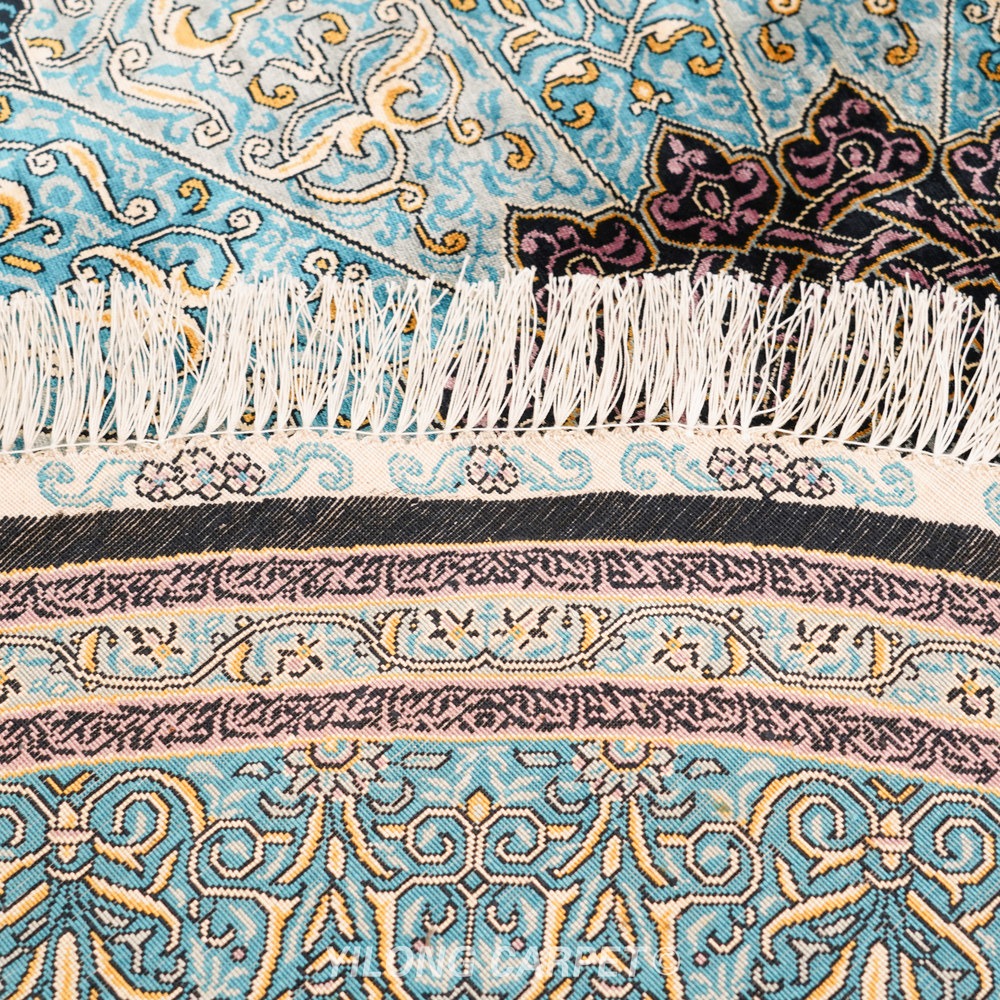 Blue, teal and gray Hand-Knotted Real Silk Rug 6 × 6 ft | CZN133A | Turkish Style | YILONG - Image 8