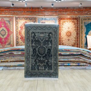 Black and charcoal Hand-Knotted Real Silk Rug 3 × 4.5 ft | CZN134A | Turkish Style | YILONG
