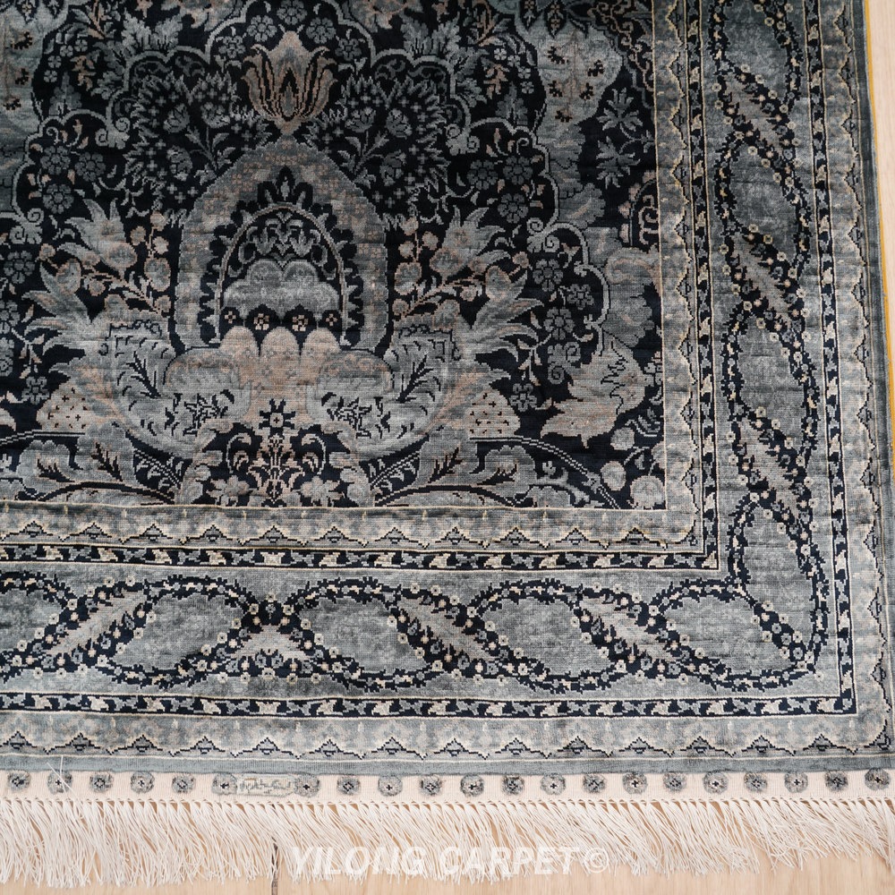 Black and charcoal Hand-Knotted Real Silk Rug 3 × 4.5 ft | CZN134A | Turkish Style | YILONG - Image 3