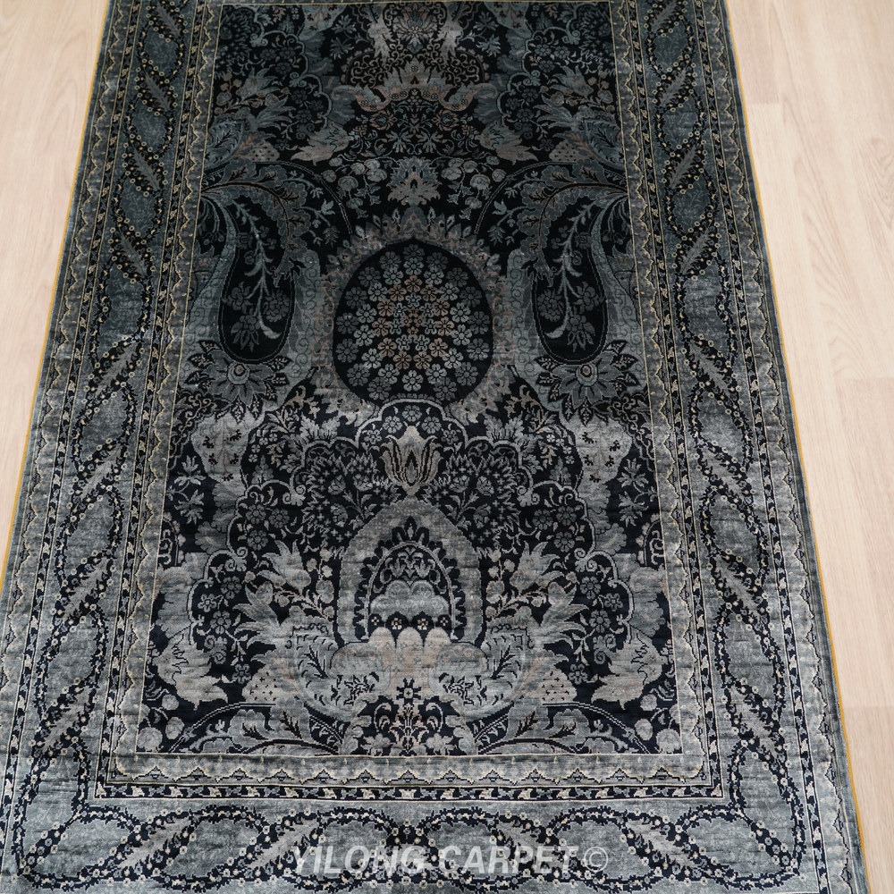 Black and charcoal Hand-Knotted Real Silk Rug 3 × 4.5 ft | CZN134A | Turkish Style | YILONG - Image 4