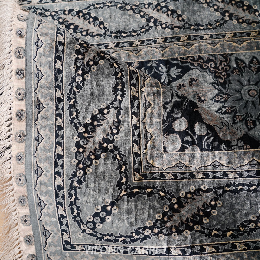 Black and charcoal Hand-Knotted Real Silk Rug 3 × 4.5 ft | CZN134A | Turkish Style | YILONG - Image 5