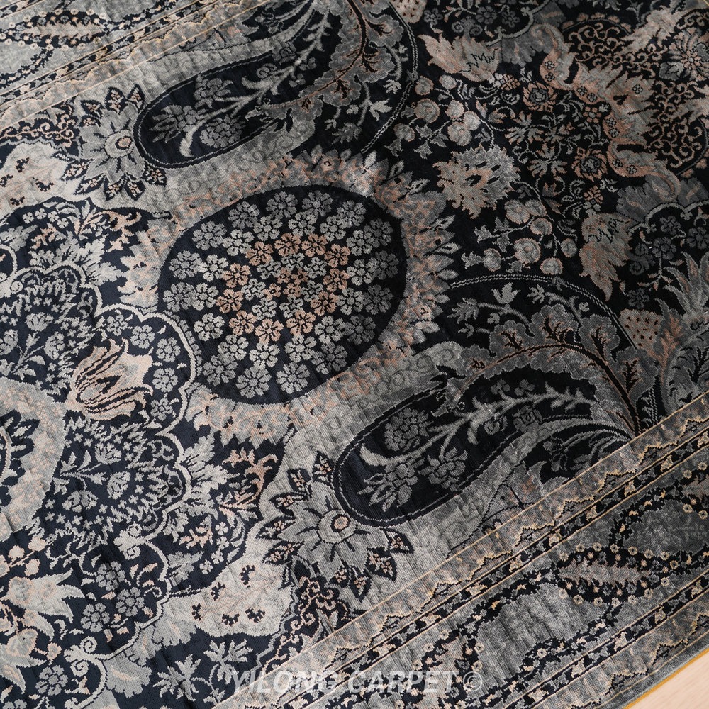 Black and charcoal Hand-Knotted Real Silk Rug 3 × 4.5 ft | CZN134A | Turkish Style | YILONG - Image 6